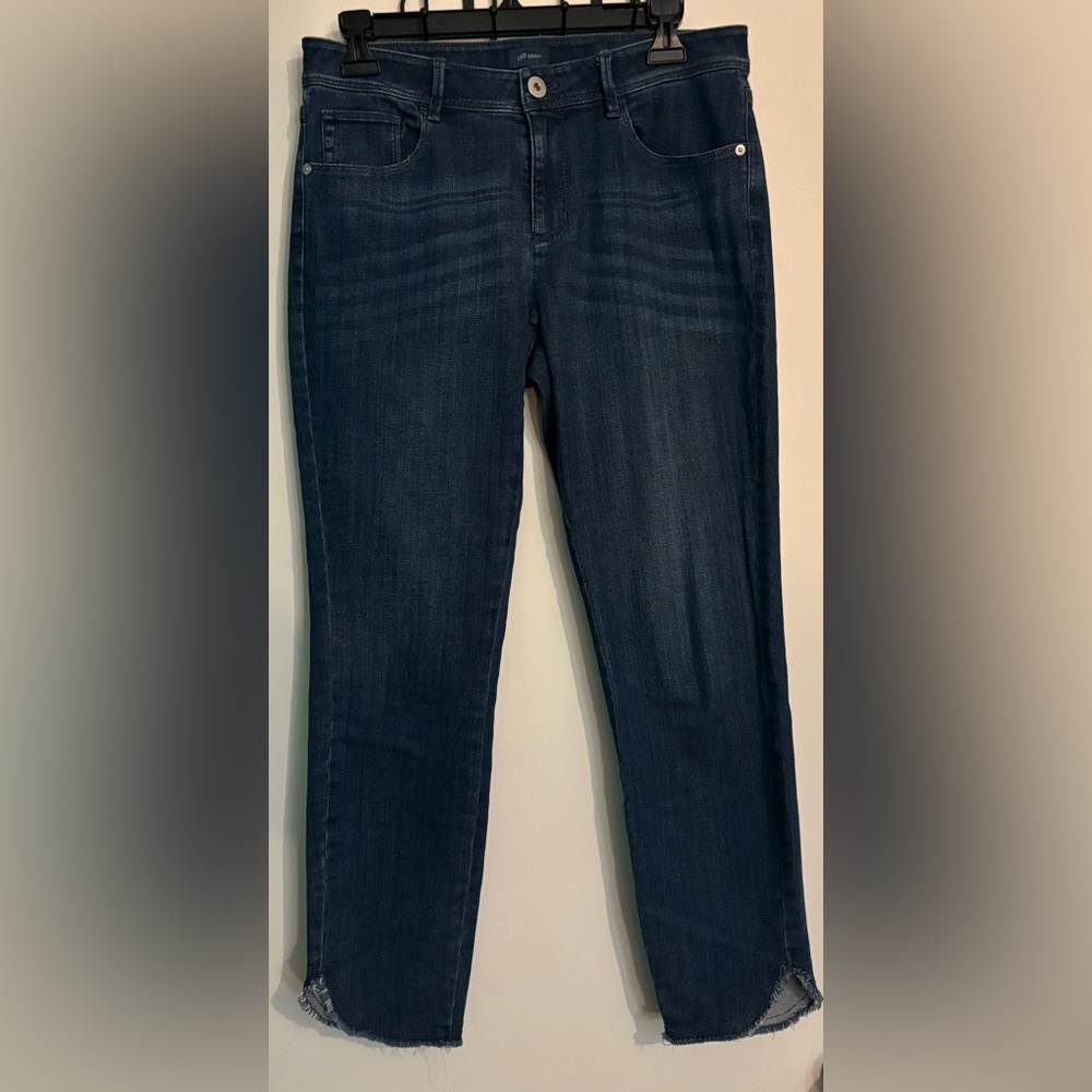 J‎ Jill Womens Sz 4 Cropped Dark Wash Authentic Fit Slim Ankle Scallop Hemline